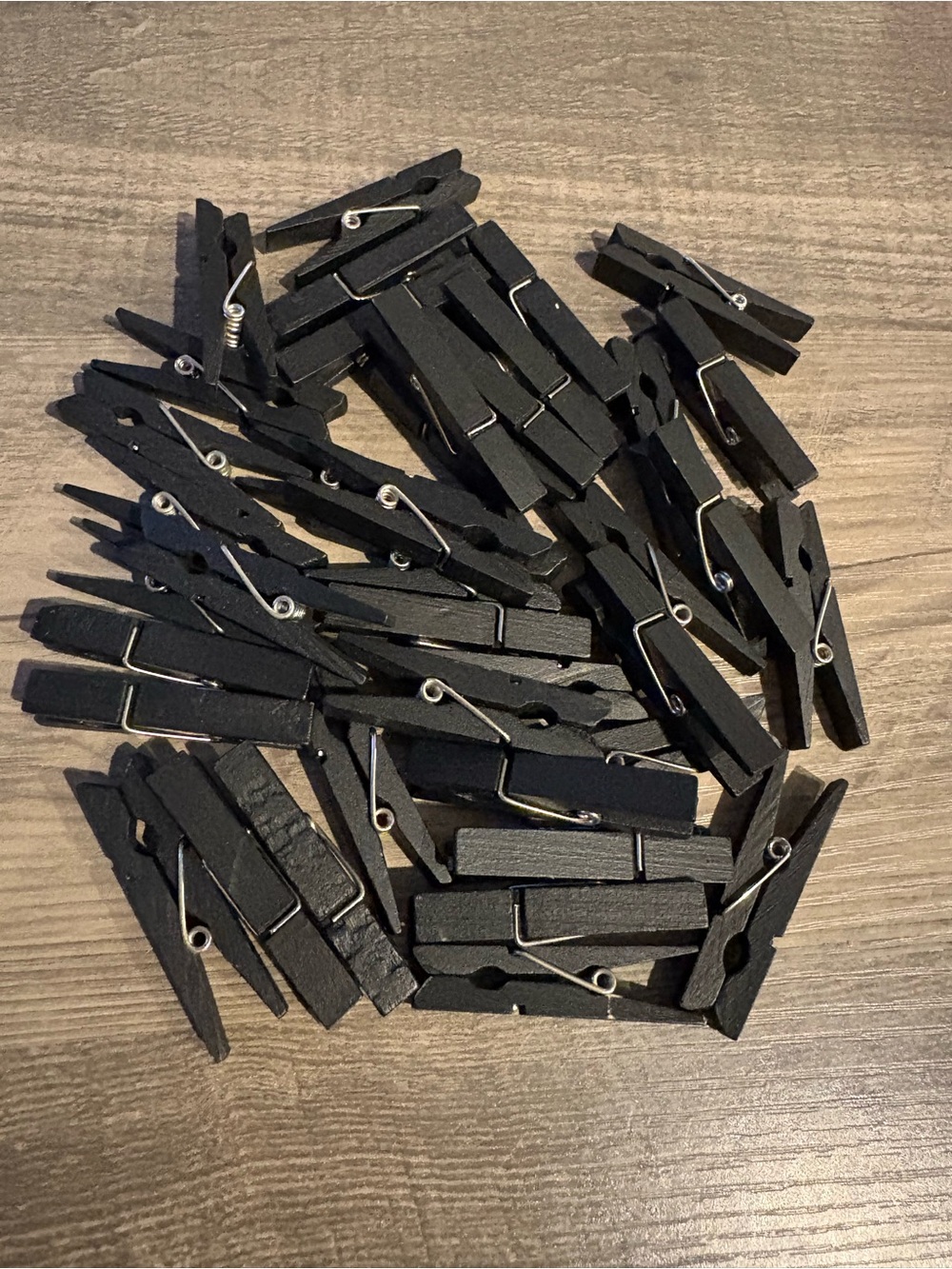 Black Wooden Mini Clothespins - Set of 38